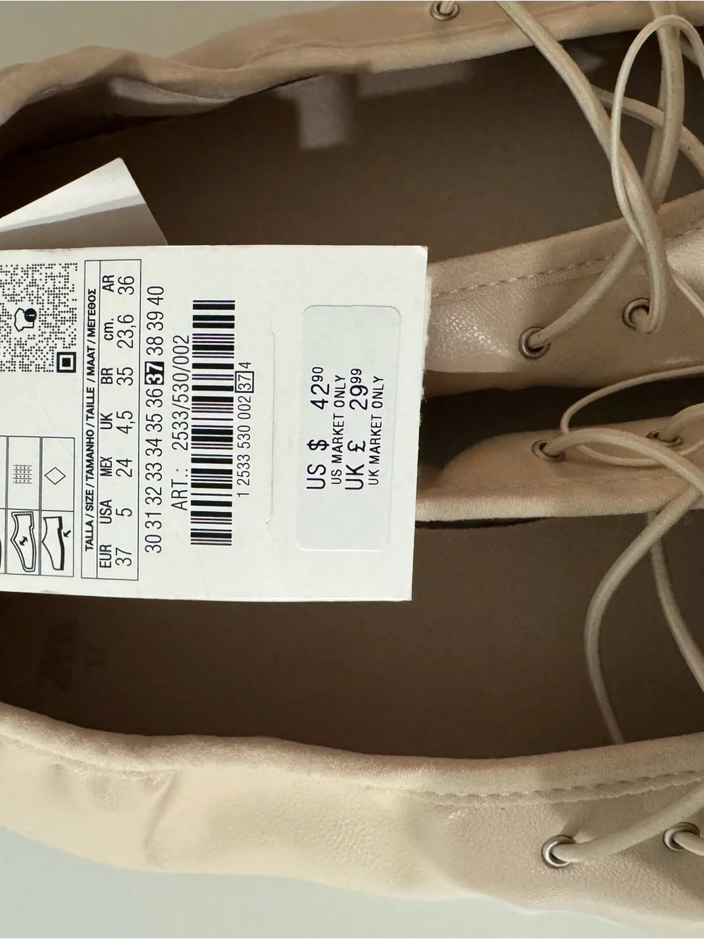 Zara Cream Lace-Up Leather Flats